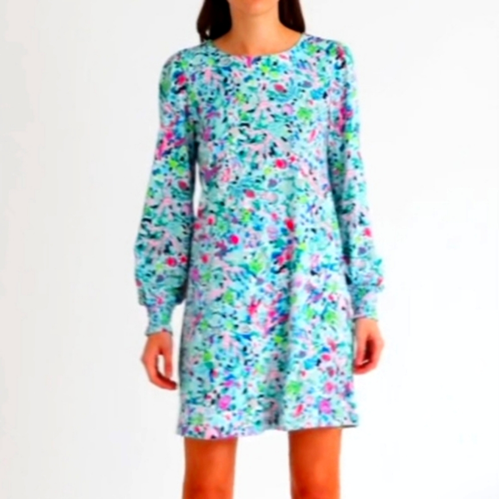 Lilly Pulitzer Diann Long Blouson Sleeve Mini Dress Cotton Size M
